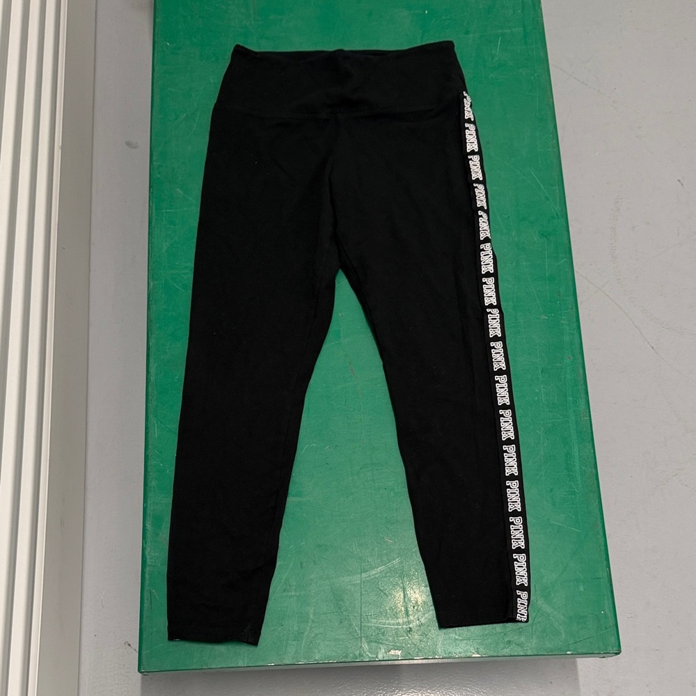 PINK Victoria's Secret Black Leggings with Logo Side Stripe